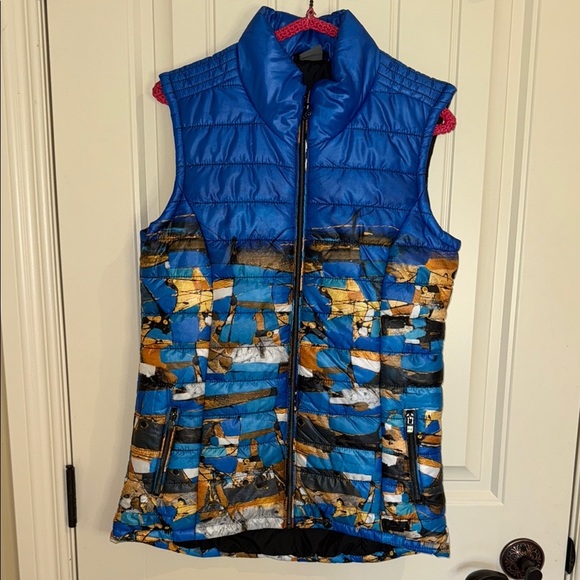 Dolcezza Simply Art Puffer Vest Gold and Blue Quilted for Layering - Picture 3 of 15